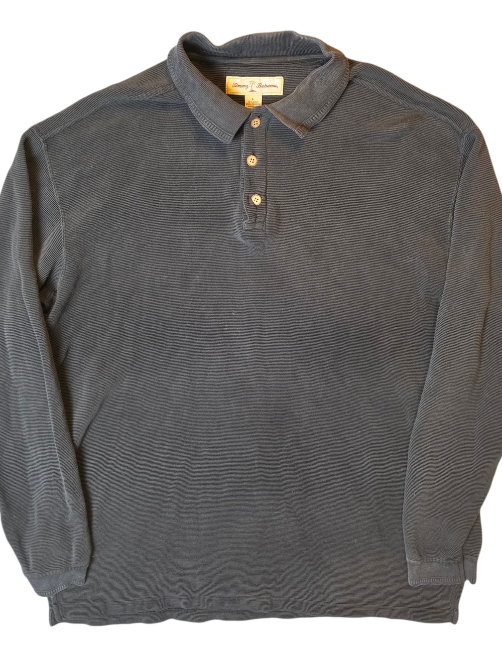 Tommy Bahama Men's Silk Blend Long Sleeve Polo Shirt Large Black Textured Preppy